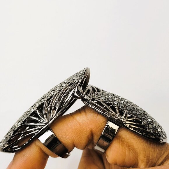 Flamboyant Designer type Knuckle Ring, Unique Knuckle Ring, Black diamond Ring - Picture 3 of 16